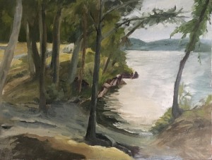 Bard Rock at Vanderbilt Mansion 12" x 16" Oil on canvas board SOLD