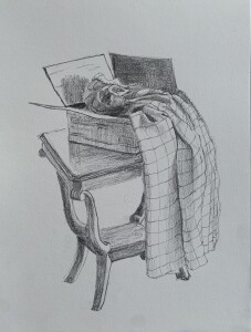 BLANKET and TABLE 9" X 12" Pencil on paper